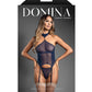 Domina Sheer Mesh Gartered Bustier w/Detachable Choker & G-String 2 pc Set - Navy M/L