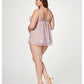 Sheer Mesh & Lace Demi Cup Babydoll & Thong Lavender 3X/4X